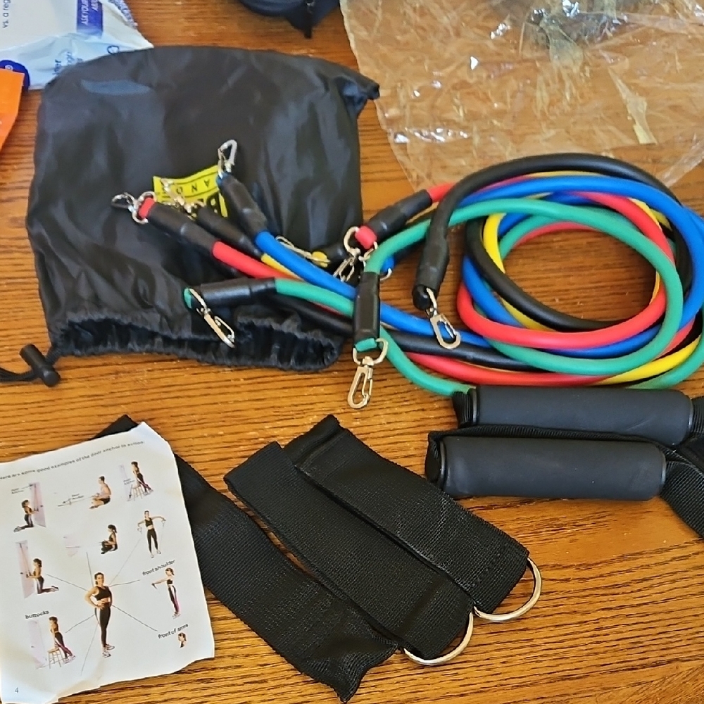 Set of Multicolor Resistance Bands with Handles and Ankle Straps